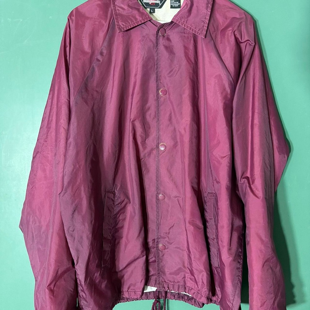 Vintage Youngbloods 80s Burgundy Nylon Cotton Coaches Jacket Mens Large Raincoat